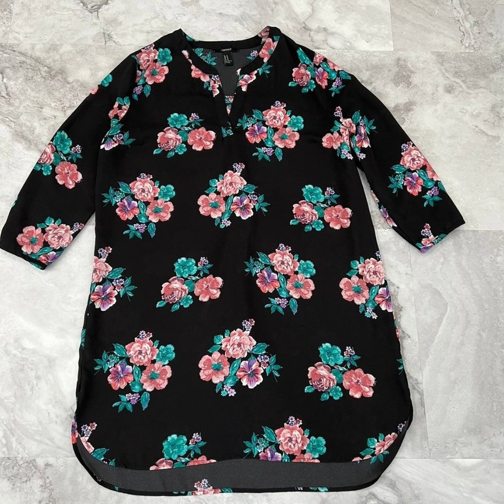 Forever 21 F21 Black Floral‎ Tunic Dress Size Medium M